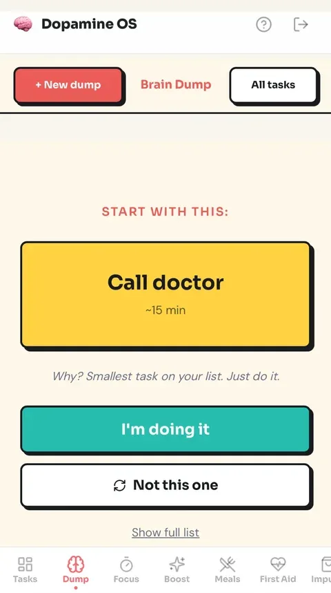 Brain Dump result — one task