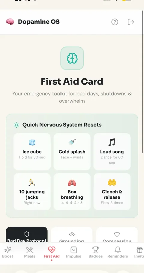 First Aid screen