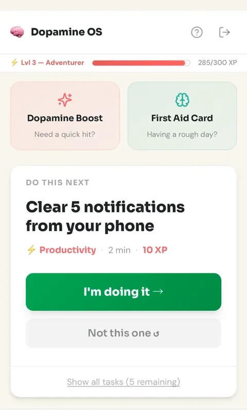 Tasks focus screen