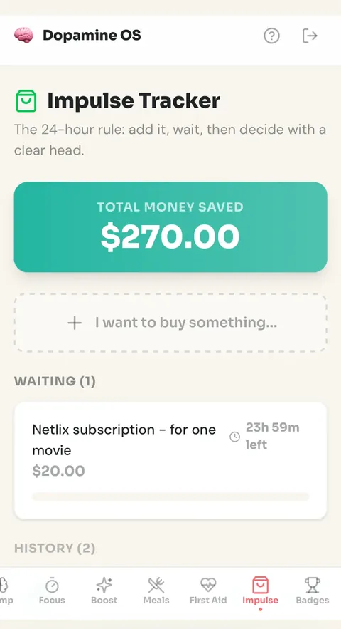 Impulse spending tracker