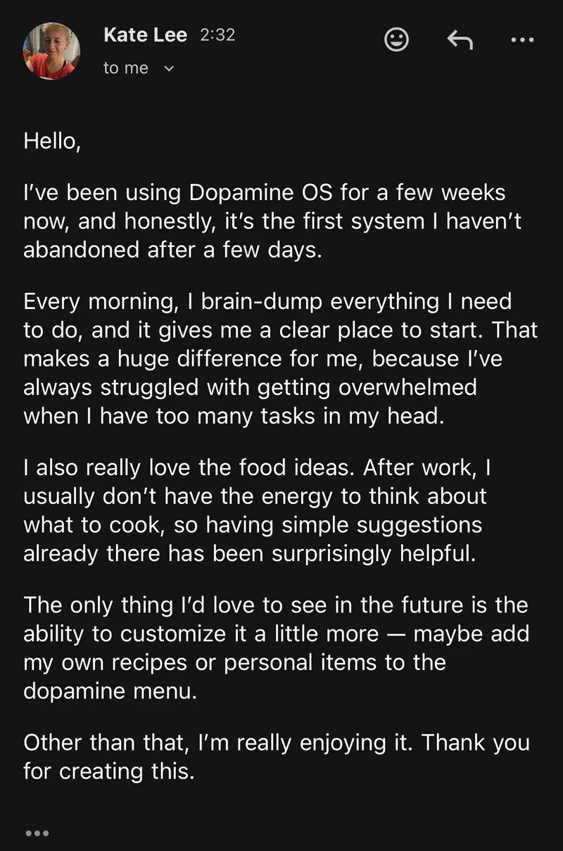 Kate Lee testimonial — first system I haven't abandoned after a few days